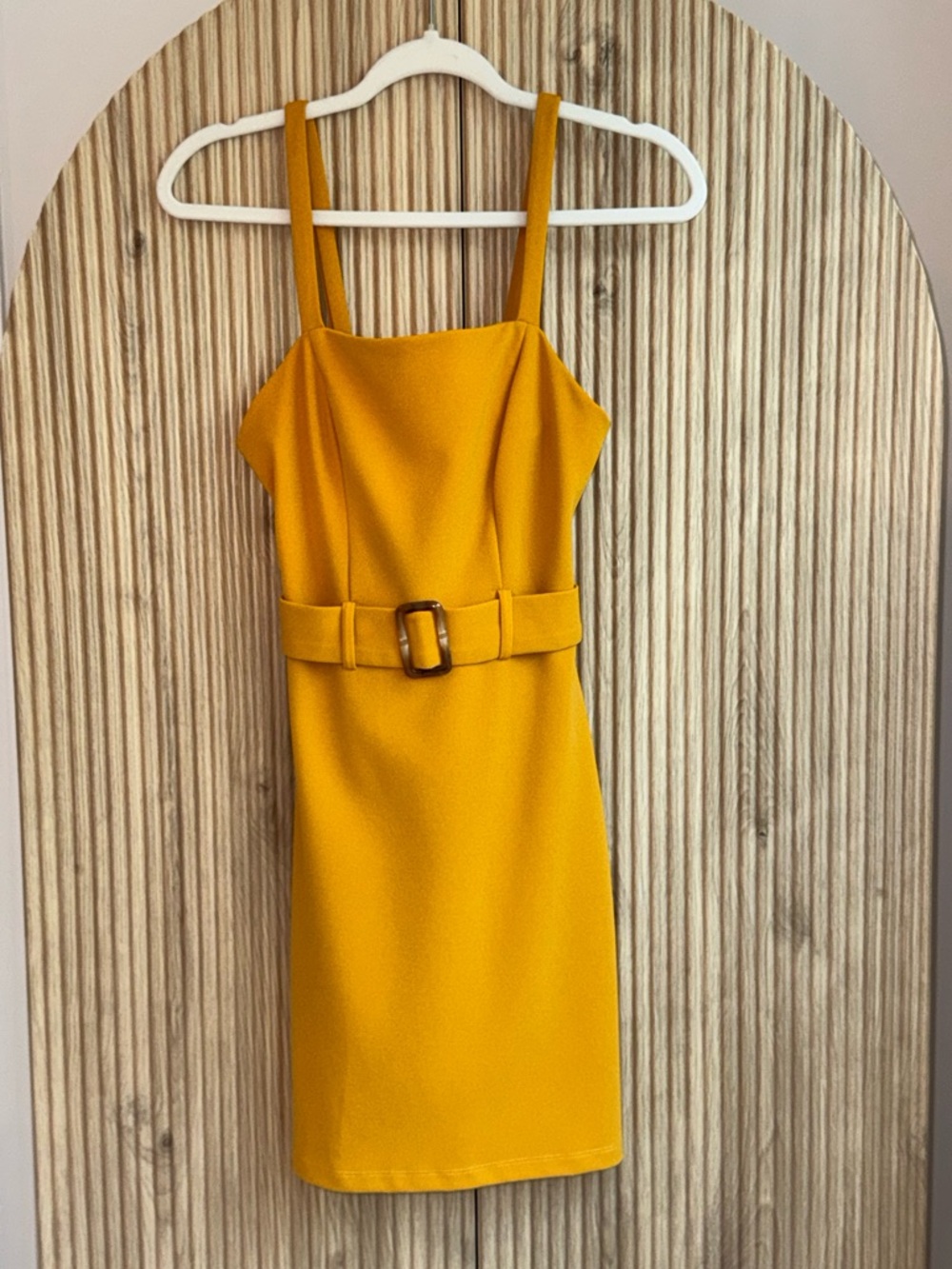 B Darlin Golden Yellow Belted Square-Neck Mini Dress